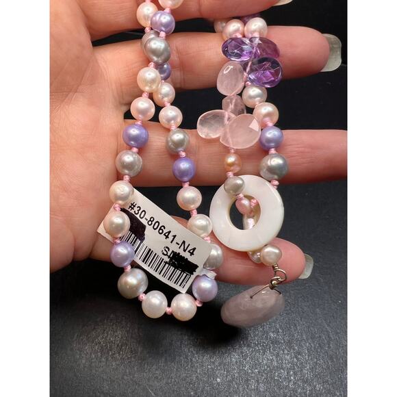 NEW multi color freshwater pearl, rose quartz and amethyst necklace - Picture 11 of 12